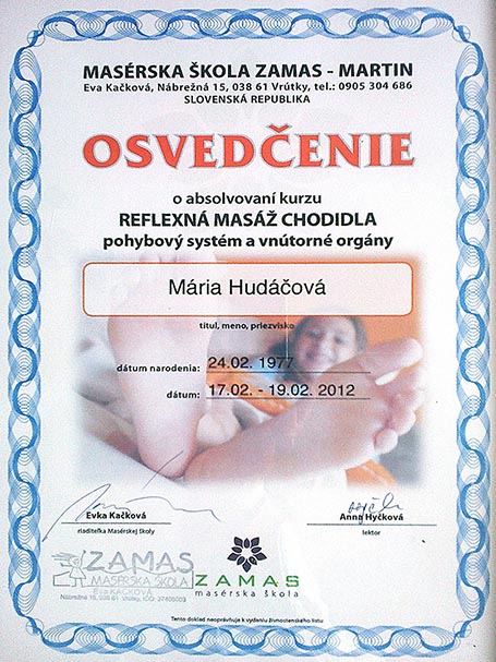 Osvedčenie z absolvovaného kurzu 1 – Mária Hudáčová