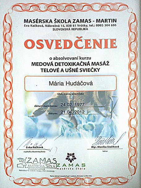 Osvedčenie z absolvovaného kurzu 2 – Mária Hudáčová