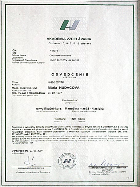 Osvedčenie z absolvovaného kurzu 5 – Mária Hudáčová