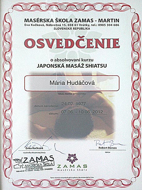 Osvedčenie z absolvovaného kurzu 6 – Mária Hudáčová