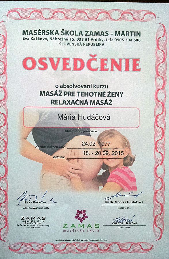 Osvedčenie z absolvovaného kurzu 8 – Mária Hudáčová