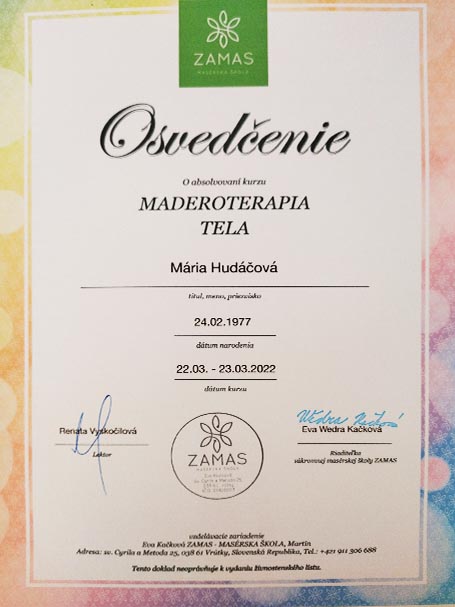 Osvedčenie z absolvovaného kurzu 9 – Mária Hudáčová
