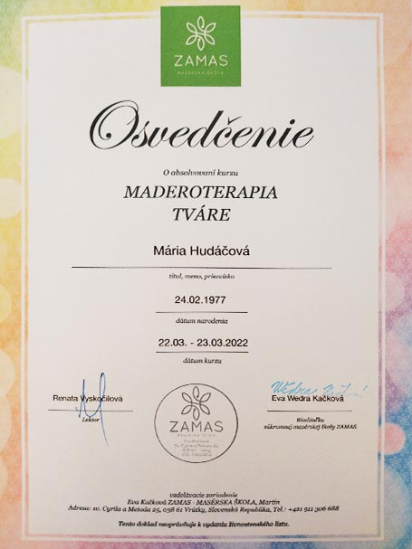 Osvedčenie z absolvovaného kurzu 10 – Mária Hudáčová