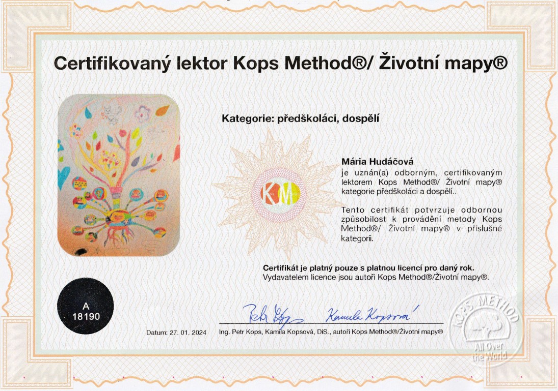 Životné mapy – certifikát 2024 – Mária Hudáčová